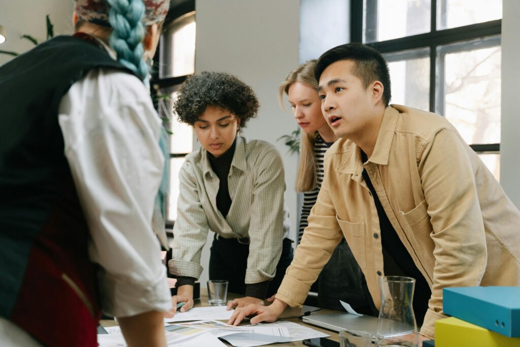 Marketing professionals participating in a team meeting